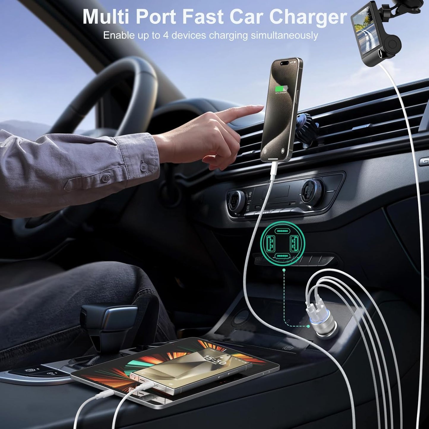 USB C Car Charger, Bangfun 3 Pack 65W 4 Ports 12V USB C Cigarette Lighter Adapter QC 3.0&PD 30W Super Fast Type C Car Phone Charger for iPhone 15/14/13/11/iPad Pro,Samsung,Android(Silver)