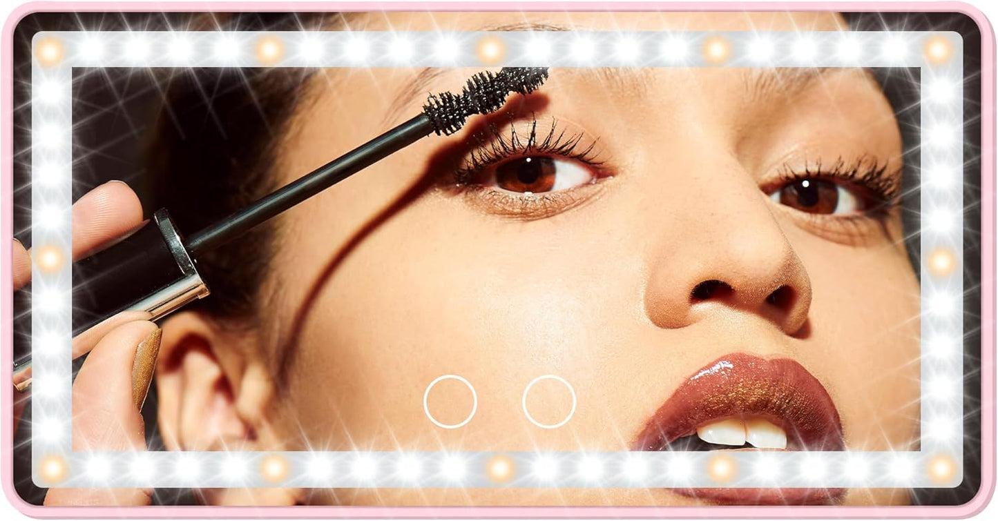 Car Sun Visor Vanity Mirror with Lights, Pink Rechargeable Car Makeup Mirror Accessories, Birthday Gifts for Women Girl, 3 Light Modes, Dimmable Touch Led Screen, Universal for Car Truck