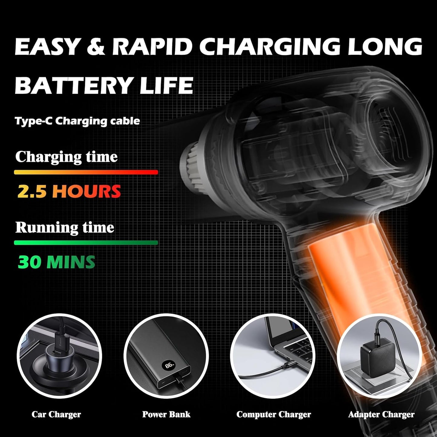 Car Vacuum Portable Cordless, 16000PA Powerful Suction, 5 in 1 Mini Handheld Vacuum Cleaner, Small Car Vacuum Cleaner, Brushless Motor, Air Duster, 4000mAh, Dual Filter, for Cars,Home,Office,Pet