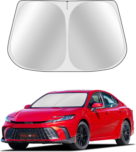 Custom Fit Windshield Sun Shade for Toyo-ta Camry 2025 - Full Coverage, 210T Reflective Fabric, Double-Layer Design - Blocks 99% UV Rays, Keeps Car Cool, Easy to Install and Store