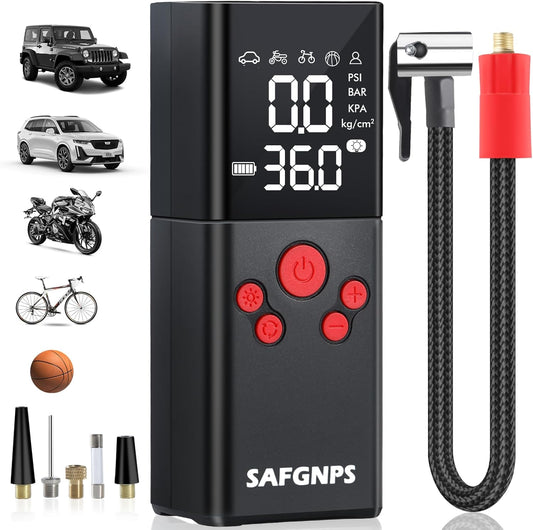 Tire Inflator Portable Air Compressor, 150PSI Cordless Portable Tire Inflator for Car, 3X Fast Smart Air Pump for Car Tires, Bike Pump, Motorcycle, Ball - Digital Pressure Gauge/LED