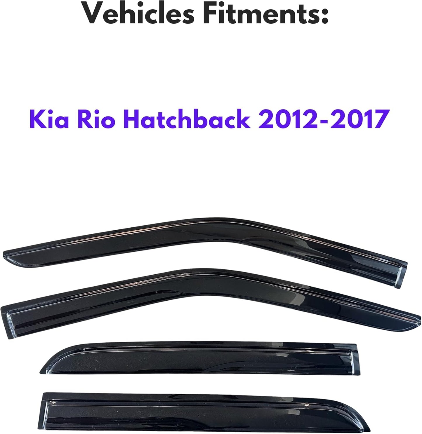 KPY Window Visor Compatible with Kia Rio Hatchback 2012-2017, 4PC Rain Guard Side Window Vent Deflectors Tape-On Mugen Style, 2012 2013 2014 2015 2016 2017