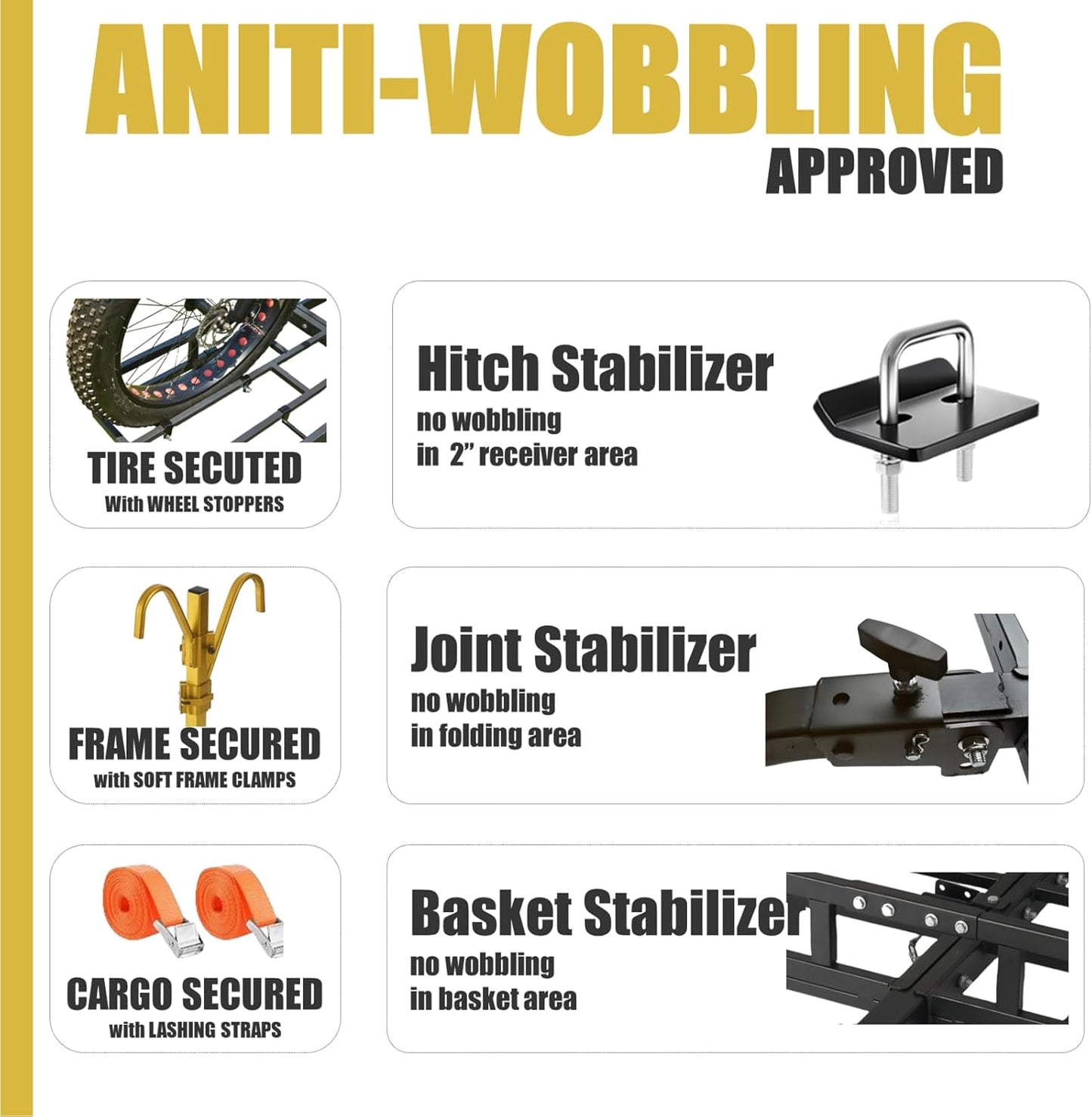 Hitch-Mount Bike Rack for Ebike Heavy-Duty - Comes with Cargo Carrier Fits 2 Electric Fat-Tire Mountain Bicycles Fits 2" Receiver for Car Trailer SUV Truck RV Minivan (Gold)