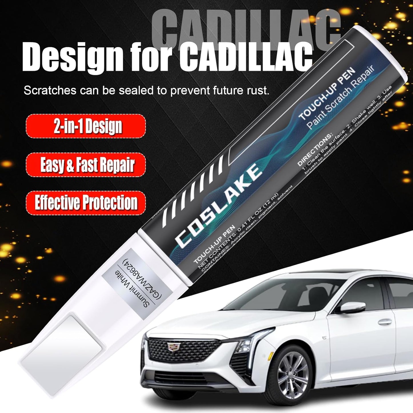 Car Touch Up Paint(Deep Sea Metallic(GXP/WA136H)) for Cadillac, Car Paint Scratch Repair Kit, Quick & Easy Solution to Repair, 2 in 1 Scratch Remover Pen with 2PCS Disposable Micro Applicators