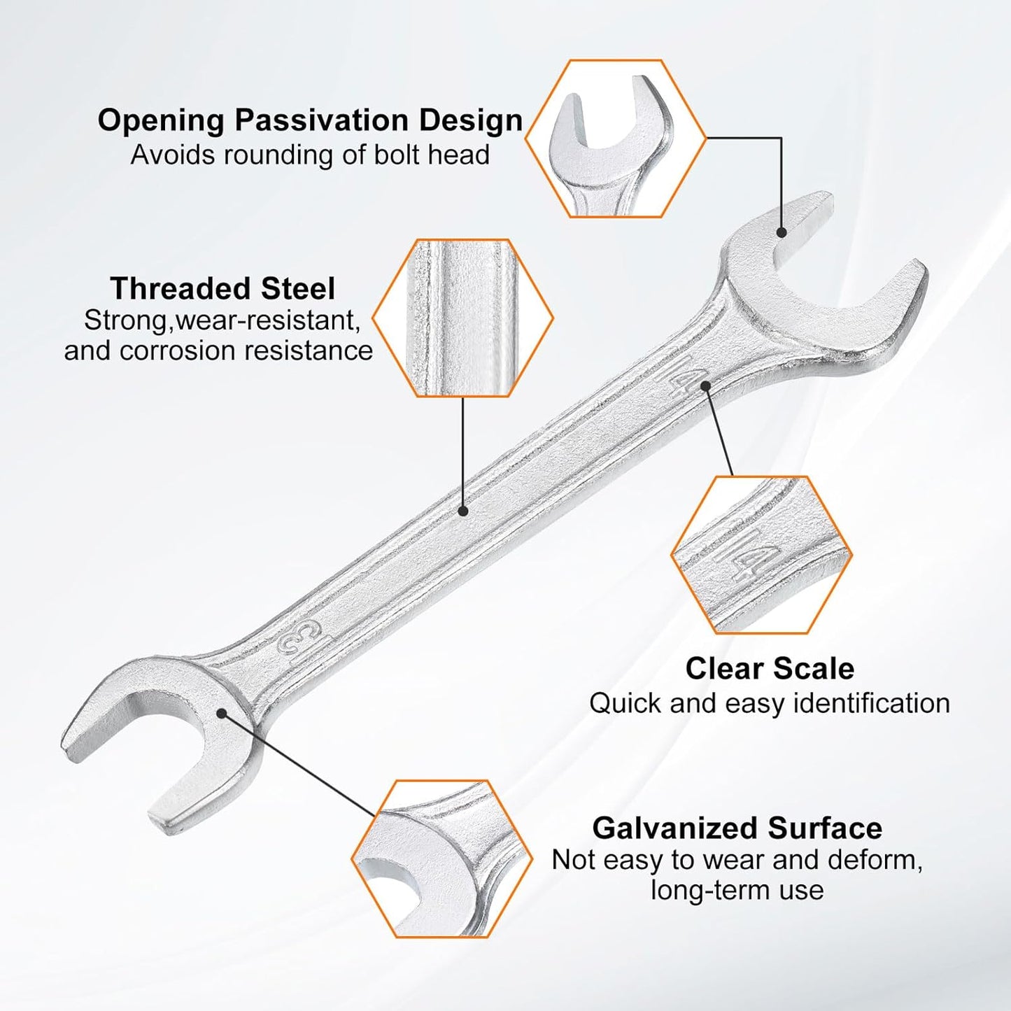 HARFINGTON Double Open End Wrench 13mm x 14mm Metric 15 Degree Offset Angle Small Flat Head Wrench Galvanizing Open Ended Spanner for Automotive Repair Furniture Assembly