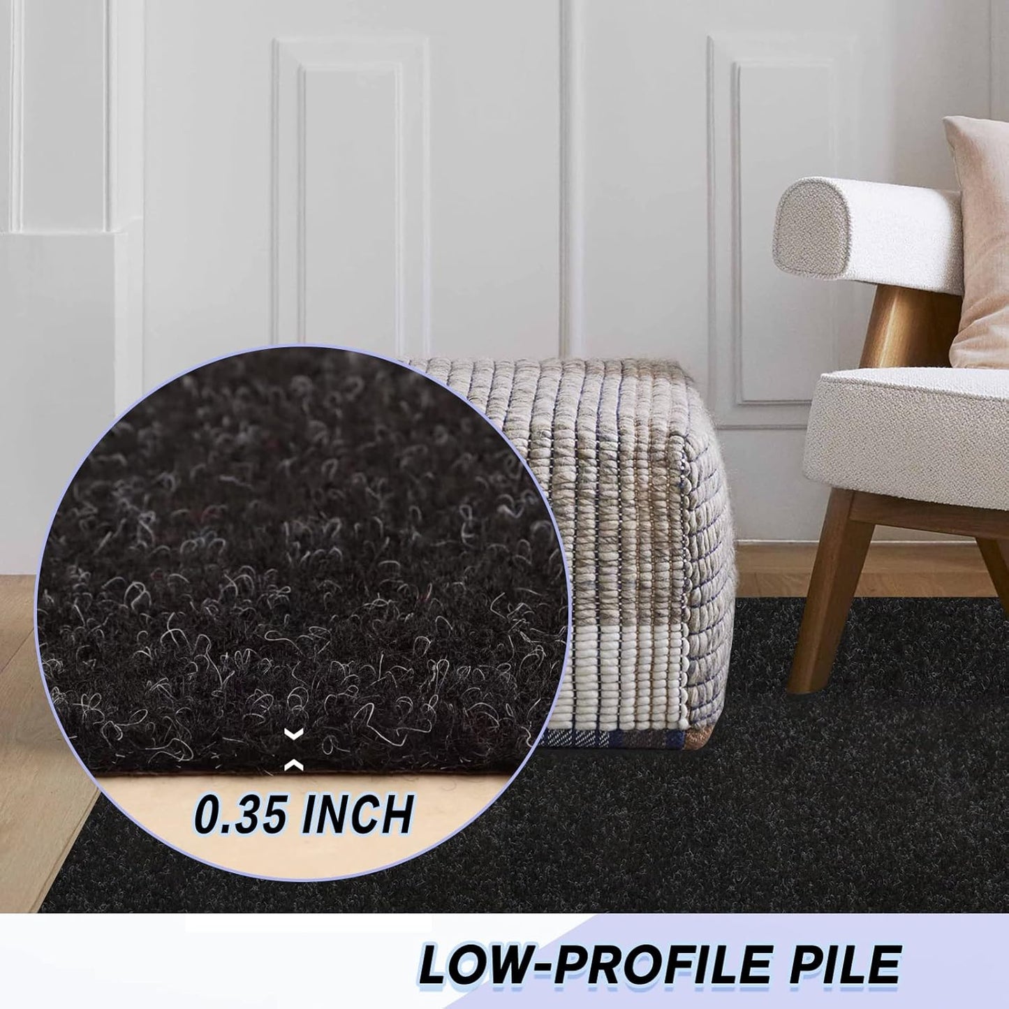 Custom Size Backed Non-Slip Area Rugs Runner, Easy Clean, Waterproof Runner Rugs for Hallway Entryway, Kitchen, Laundry, 2FT x 8FT, Black