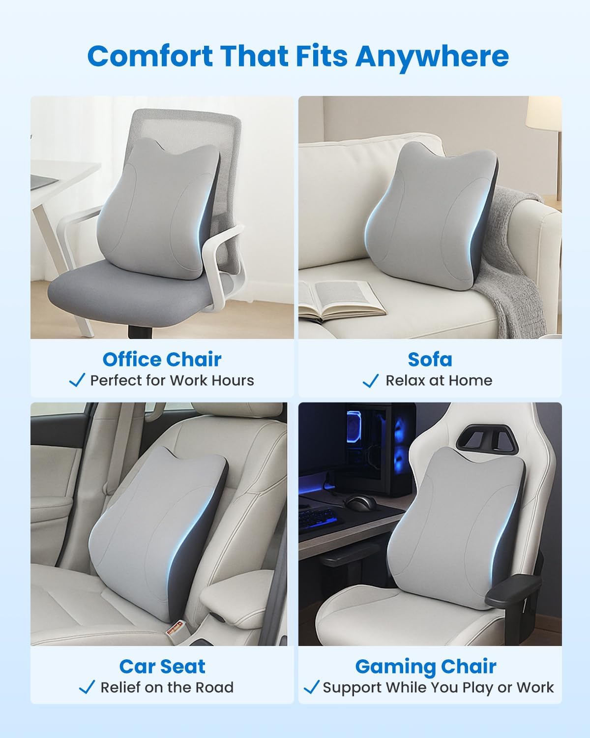 COMFIER Lumbar Support Pillow for Office Chair, Heated Back Support Pillow with 3 Vibration Modes & 3 Intensities, Ergonomic Back Support Cushion for Car,Recliner,Gaming Chair