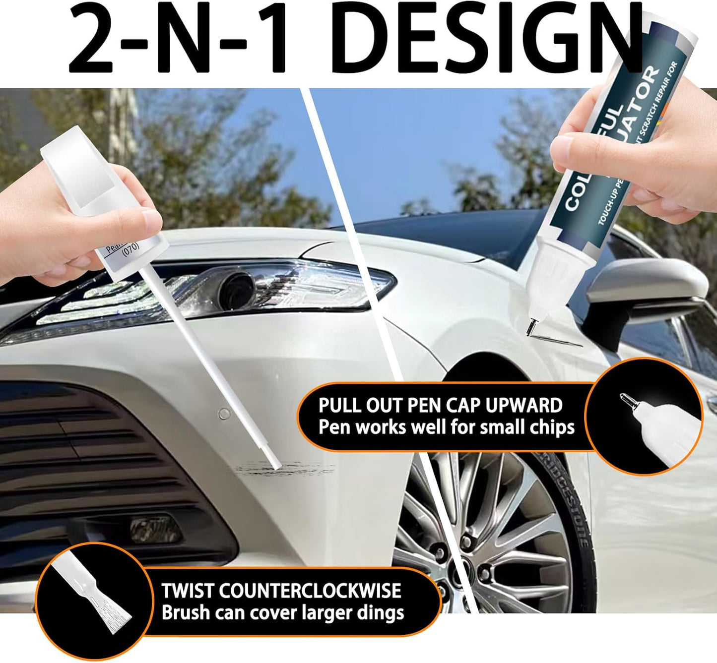 040 Super White/Ice Cap Touch Up Paint for Toyota, Car Paint Pen Scratch Repair Two-In-One Touch Up Paint, Premium Car Scratch Remover for Deep Scratches
