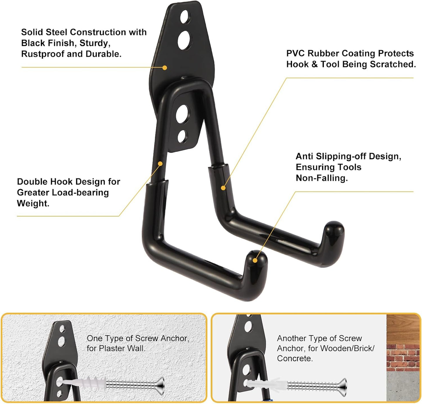 Garage Hook Heavy Duty Wall Storage Hangers, 24 Pack Garage Storage Hooks Steel Tool Black for Ladders, Ropes, Garden Tools