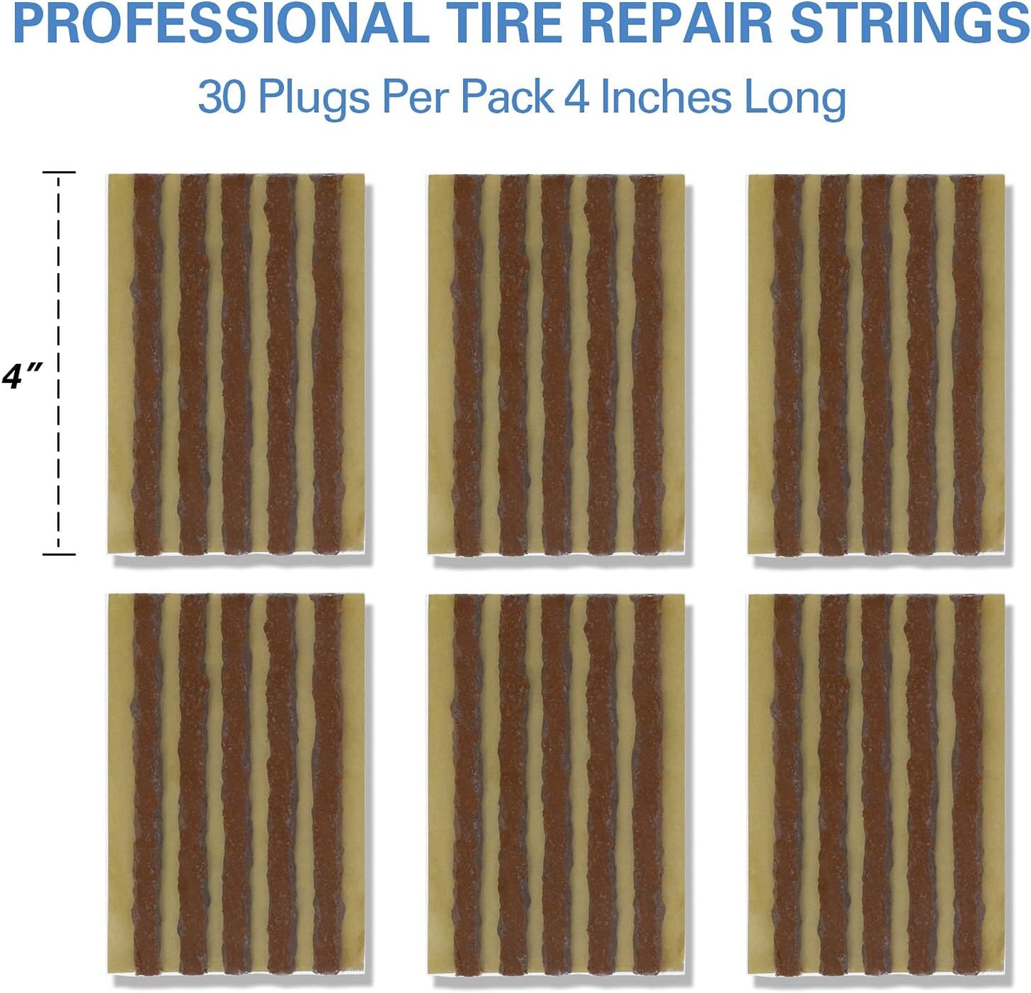 CKAuto 30pcs 4" Brown Tire Repair Strings, Automotive Tool Tire Repair Plugs for Tubeless Off-Road Tires Car, Bike, ATV, UTV, Wheelbarrow, Mower