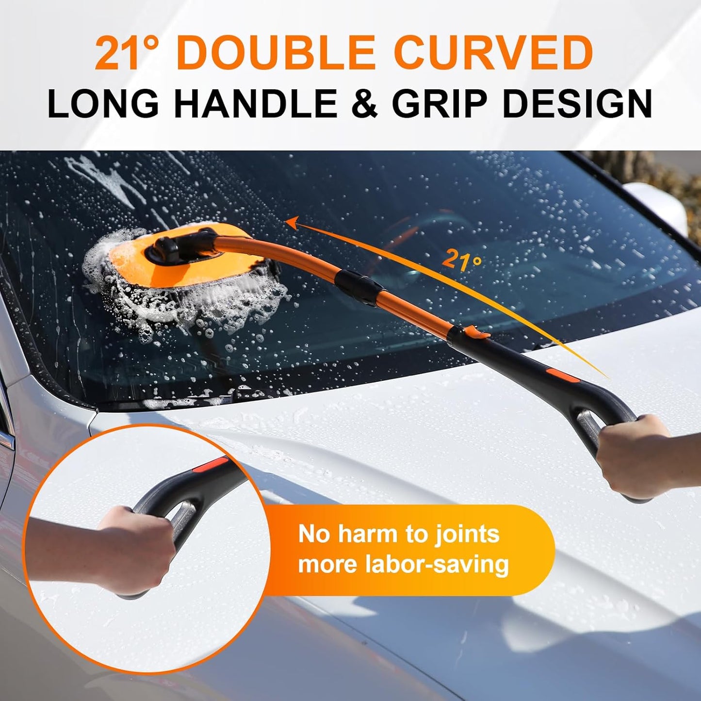 Car Wash Brush with Long Handle, 47" Car Wash Mop with Grip Handle, 2 Replaceable Microfiber Mop Heads and 1 24*63" Car Cleaning Towel for Car Washing, Truck, SUV, Boat, RV Roof