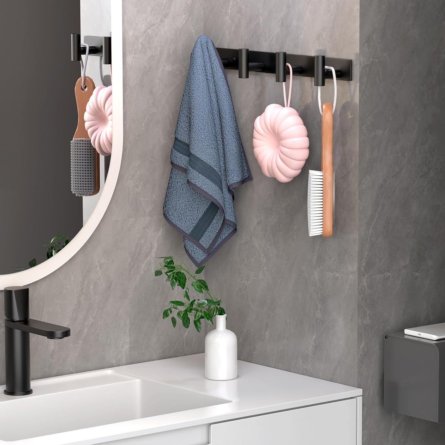 Coat Rack Wall Mounted with 4 Hooks, Wall Hooks for Hanging Towel Coat Hat Bag, Heavy Duty, Metal Hat Rack Coat Hanger Towel Hooks Coat Hooks for Entryway Bathroom Kitchen (Black, 2 Packs)