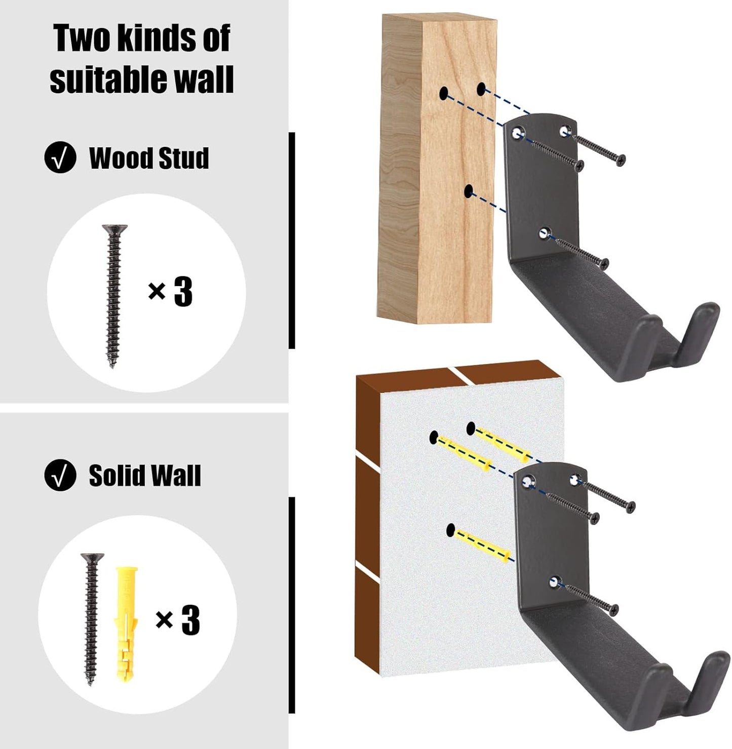 Bike Wall Mount, Pedal Mount Bike Rack for Garage, Bike Storage Hanger Bicycle, Heavy Duty Bike Hooks with Rubber Pad for Wall, Max 50LB, 1 Set