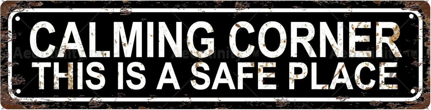 CALMING CORNER Vintage Metal Tin Street Sign Bar Cafe Garage Cave Home Room Wall Bathroom Farmhouse Garden Porch Patio Decor, 16 x 4 Inch