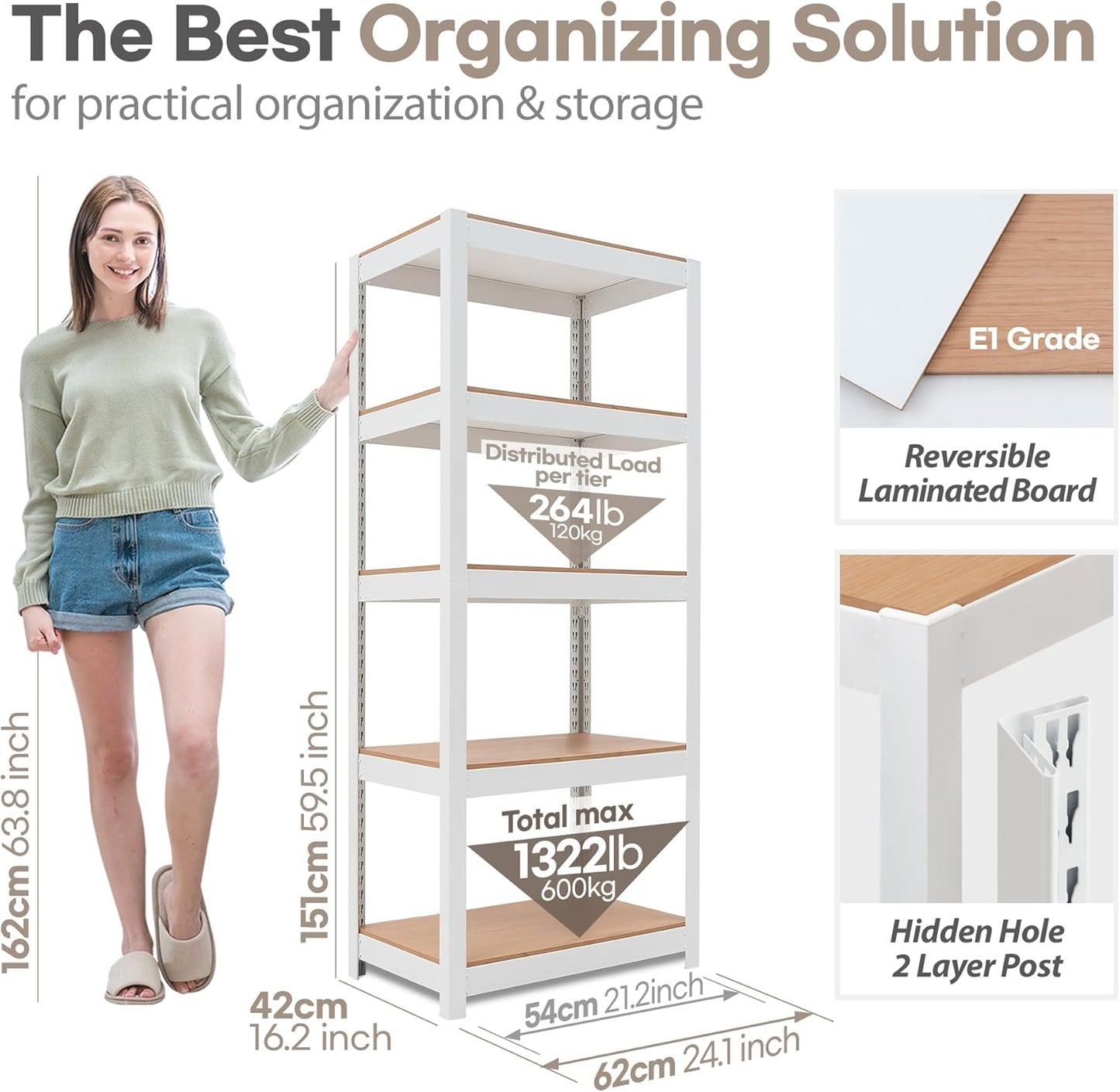 HOMEDANT House 5 Tier 24.4" W Laminated Metal Shelving Unit Adjustable Storage Utility Rack Heavy Duty Shelves Organization Multipurpose Shelf Kitchen Garage Pantry Closet 10 Pack