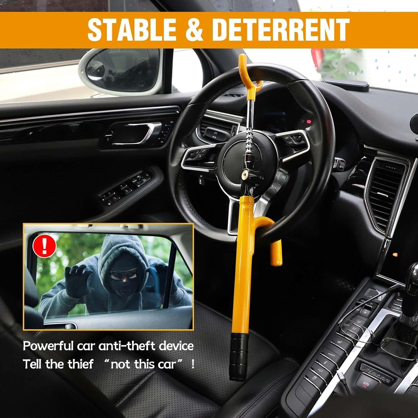Car Steering Wheel Lock Anti-Theft Device - MIRUNNY Security Steering Wheel Lock with Adjustable Length for Trucks Vans SUVs