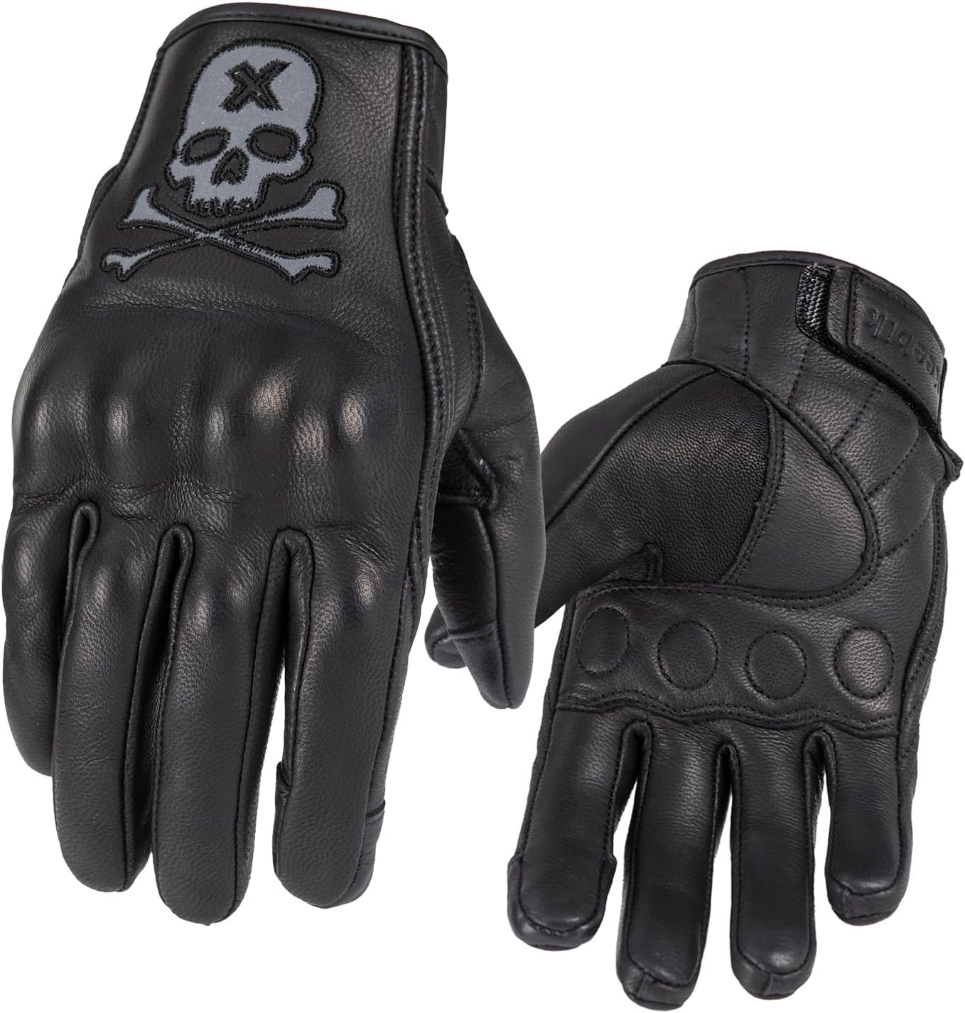 Goatskin Leather Motorcycle Motorbike Powersports Racing Gloves Reflective Skull Touchscreen for Men and Women Model