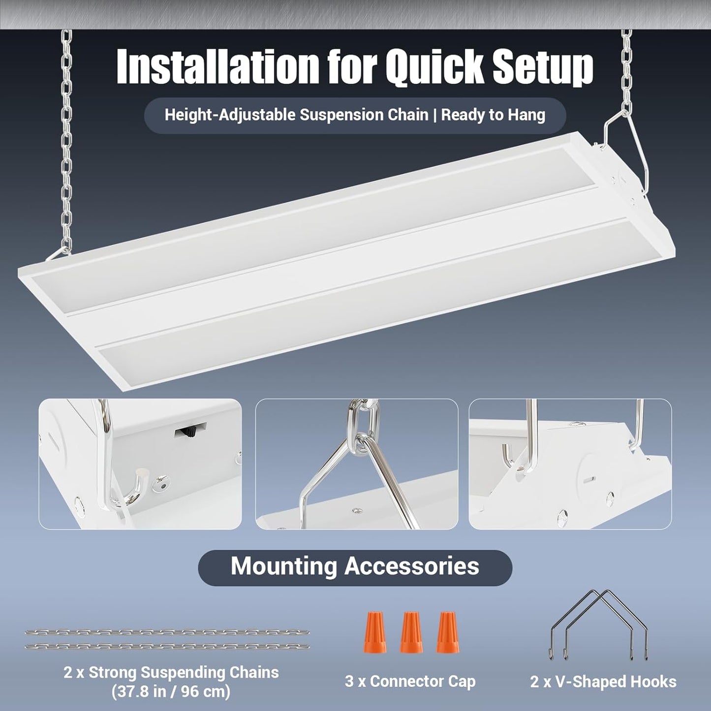 LED Linear Shop Lights 150W, 22500LM Led High Bay Lights 5000K Daylight 120-277V, 4-Pack Led Garage Light for Shop Workshop Store Commercial Supermarket Warehouse Basement Exhibition Room ETL