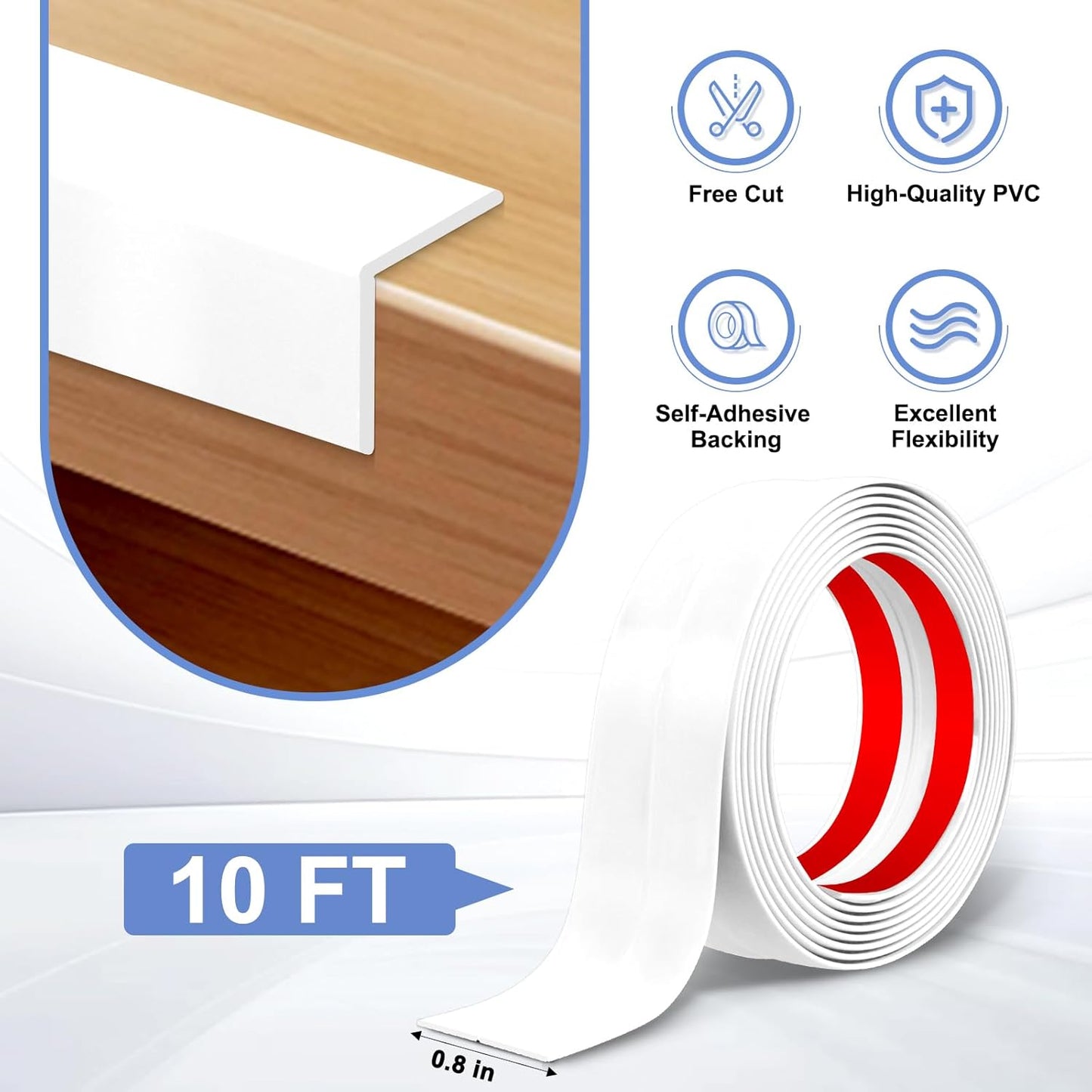 Wall Corner Protector Moulding Trim Peel and Stick Wall Corner Guards Trim Flexible Self Adhesive Edge Protector Moulding, 0.8 in x 10 Ft, White
