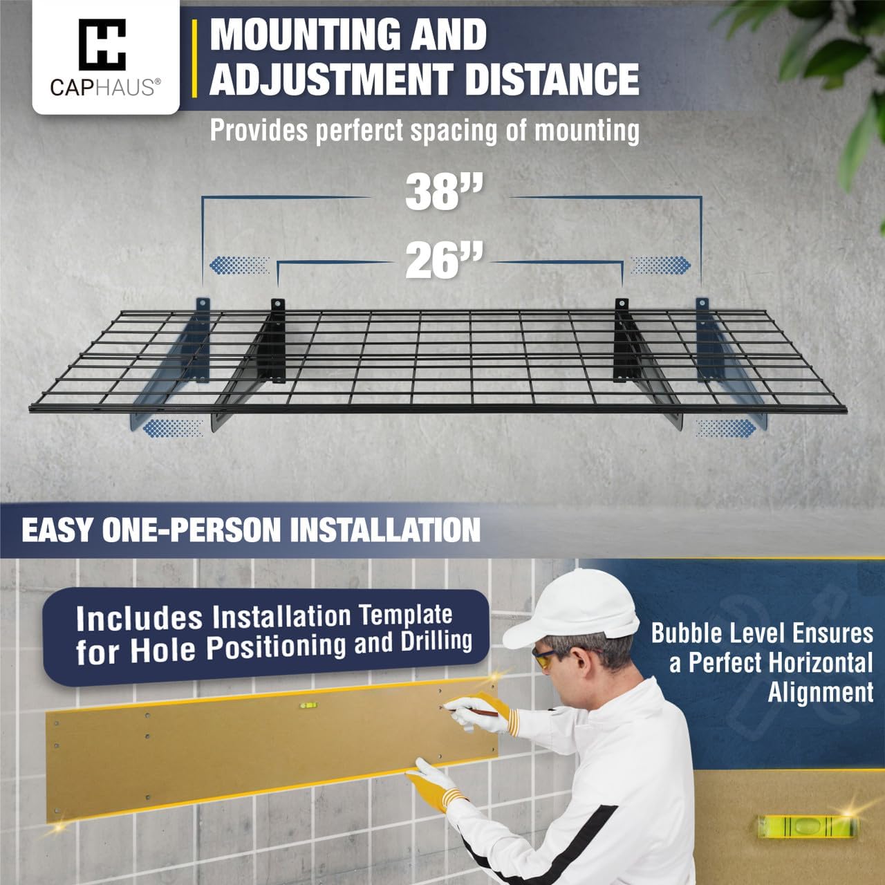 CAPHAUS Garage Wall Shelving, 48 in. W x 18 in. D Wall Mounted Garage Shelves w/ 2 Bike Hooks, Heavy Duty Organizer Shelf for Garage Storage System, Black or White