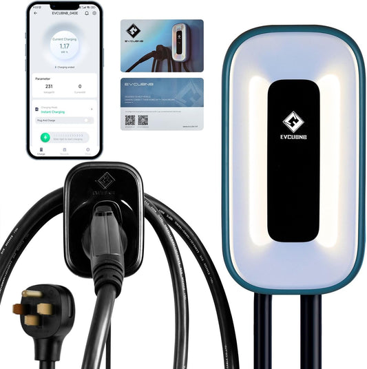 EV Charger Level 2，50 Amp Charge Station, 240V,Indoor/Outdoor EVSE, 25Ft Cable Level 2 ev Charger, 2.4GWiFi/APP/RFID Card (NEMA14-50 Plug or Hardwired)