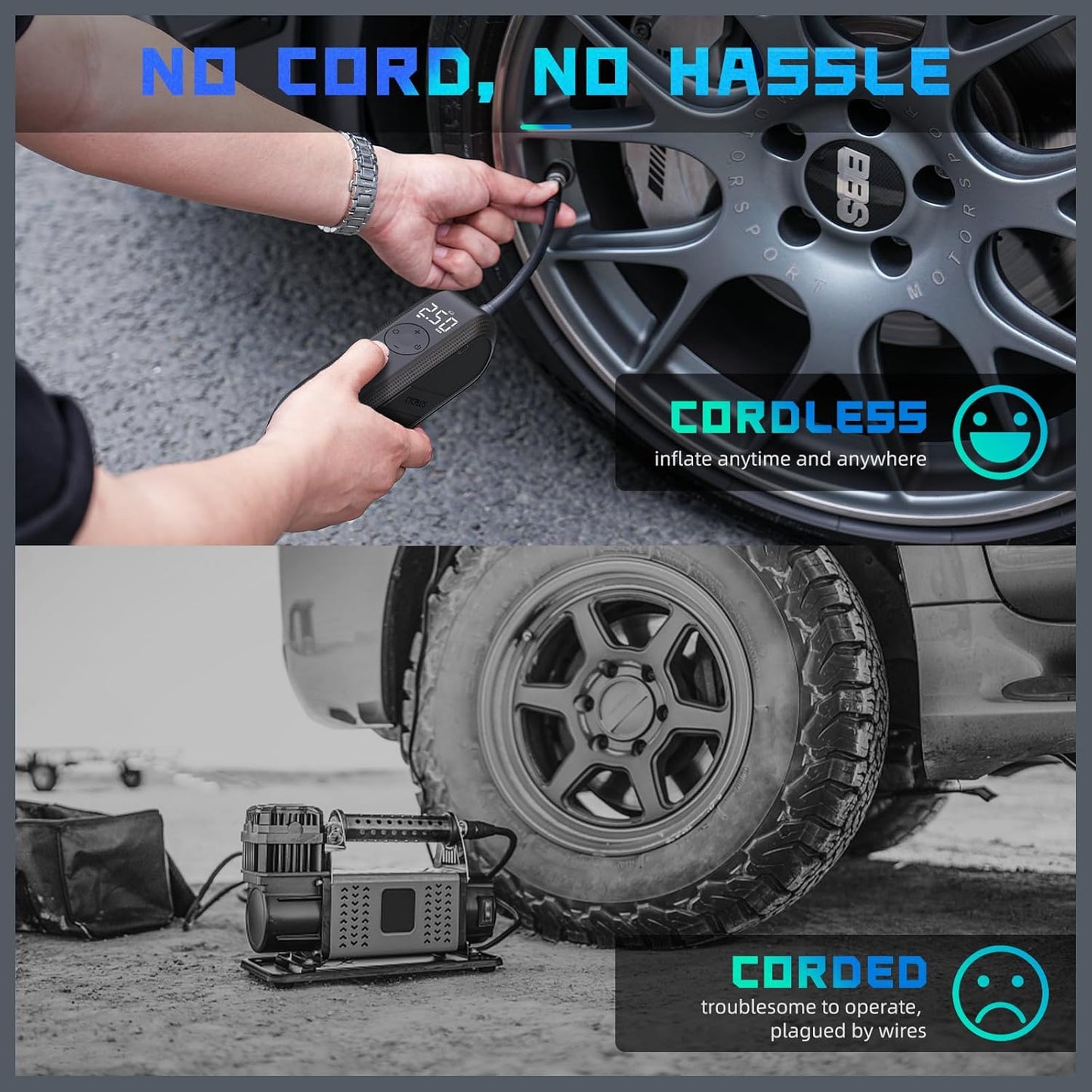 CYCPLUS Electric Air Compressor Bicycle Pump Car Tire Inflator, 150 PSI Portable Air Compressor, Rechargeable Tire Pump LED Display, Auto Shut-Off Air Pump for Bike Tires, Car, Motorcycle, Ball