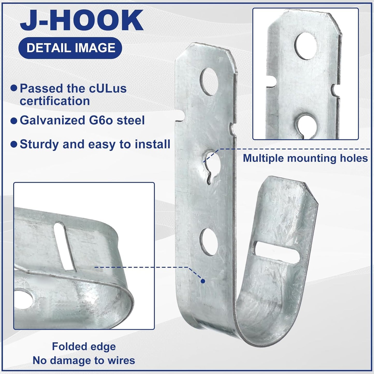 Gisafai 50 Cable Support J Hook, Cable Hooks for Hanging, Heavy Duty Metal Hooks for Wire Management, G60 Galvanized Steel (2 Inch)