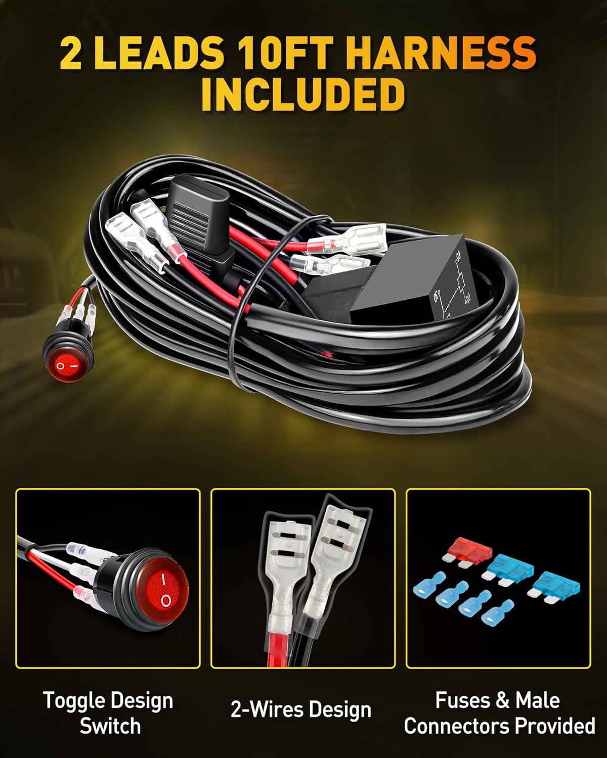 NAOEVO 4 Inch LED Pod Lights, Spot Flood Yellow LED Fog/Driving/Off Road Lights with 2 Leads Wiring Harness, Cube Pods for Truck Boat ATV UTV, 2 Pcs (Yellow)