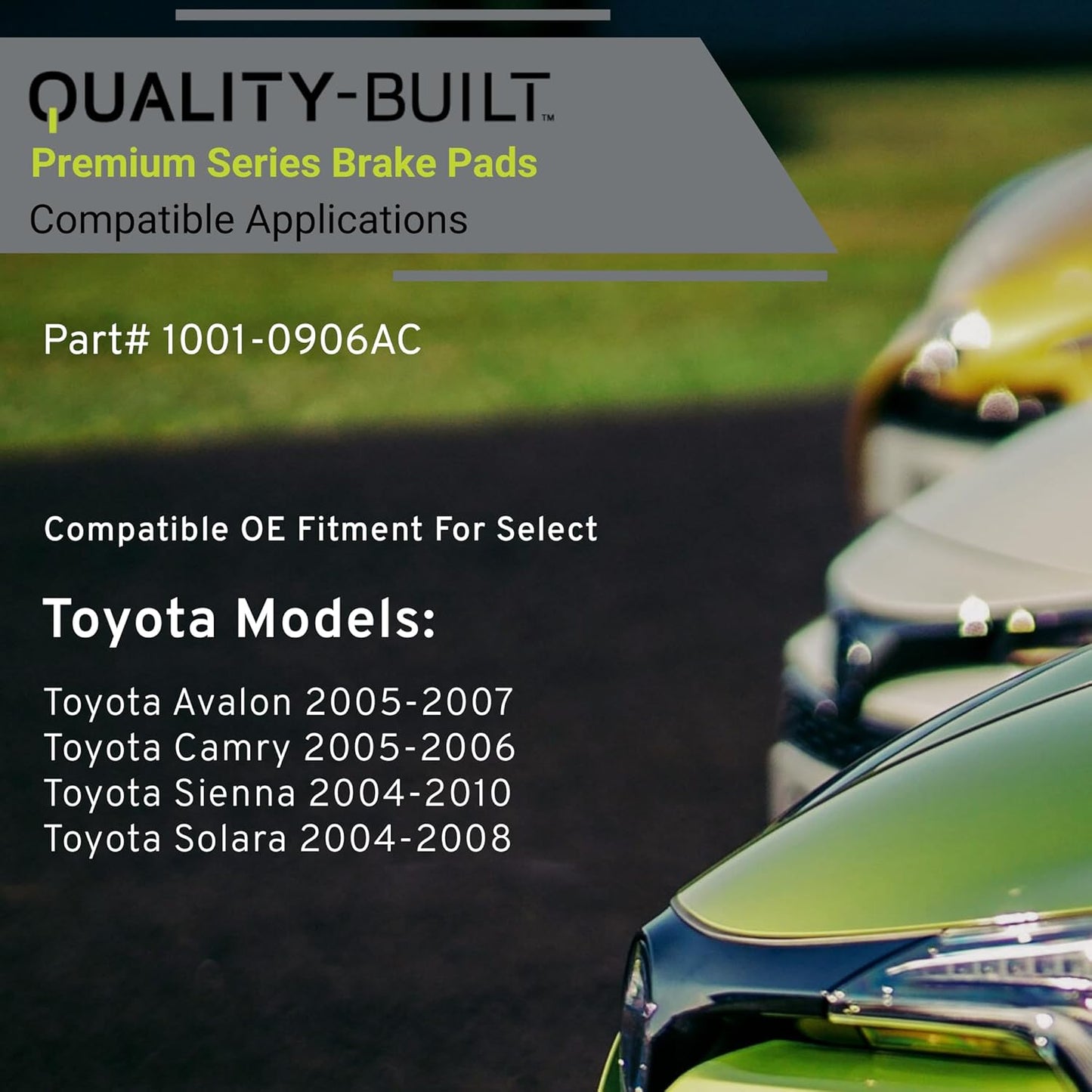 Premium Ceramic Front Brake Pads (1001-0906AC) Compatible with Toyota Avalon 2005-2007, Toyota Camry 2005-2006, Toyota Sienna 2004-2010, Toyota Solara 2004-2008