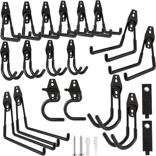 Garage Hook Heavy Duty Wall Storage Hangers, 20 Pack Garage Storage Hooks Steel Tool Black for Ladders, Ropes, Garden Tools