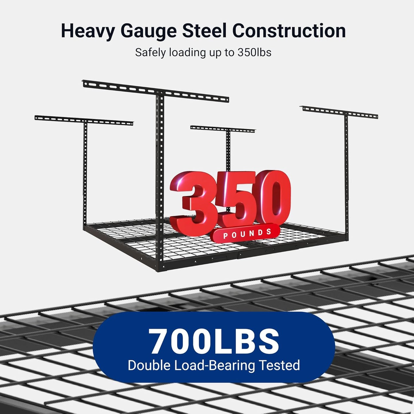 FLEXIMOUNTS 4x4 Overhead Garage Storage Rack, Adjustable Organization System, Heavy-Duty Metal Ceiling Racks, 350lbs Weight Capacity, Black