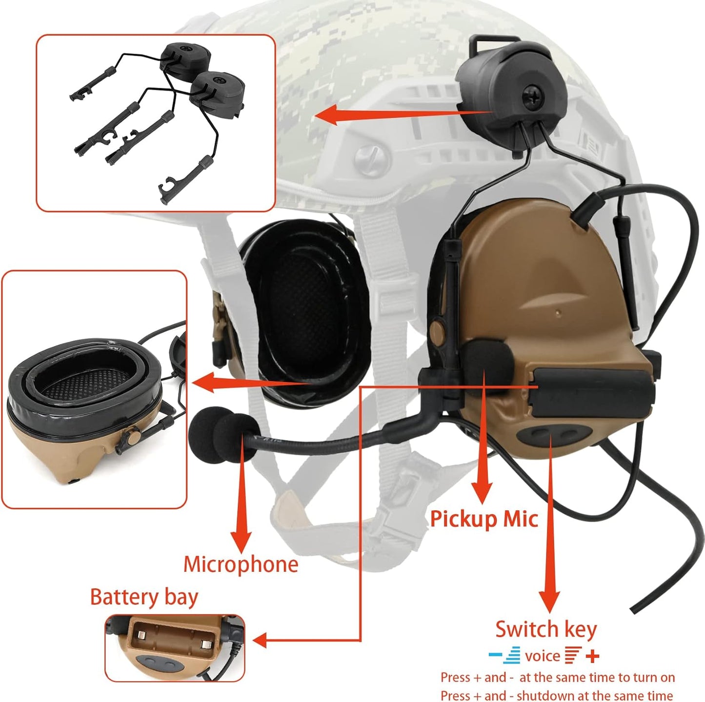 COMTA 2 Helmet-Type Tactical Headset with U94 PTT 2pin，Noise Canceling Headphones，for Airsoft Hunting Shooting