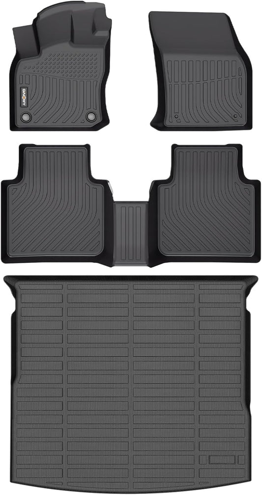 GINOWY- Floor Mats & Cargo Liner for Volkswagen Tiguan 2018-2024丨TPE All Weather Mats for VW Tiguan Non-Slip Waterproof Cargo Trunk Mat Easy to Clean Floor Liners Accessories Black