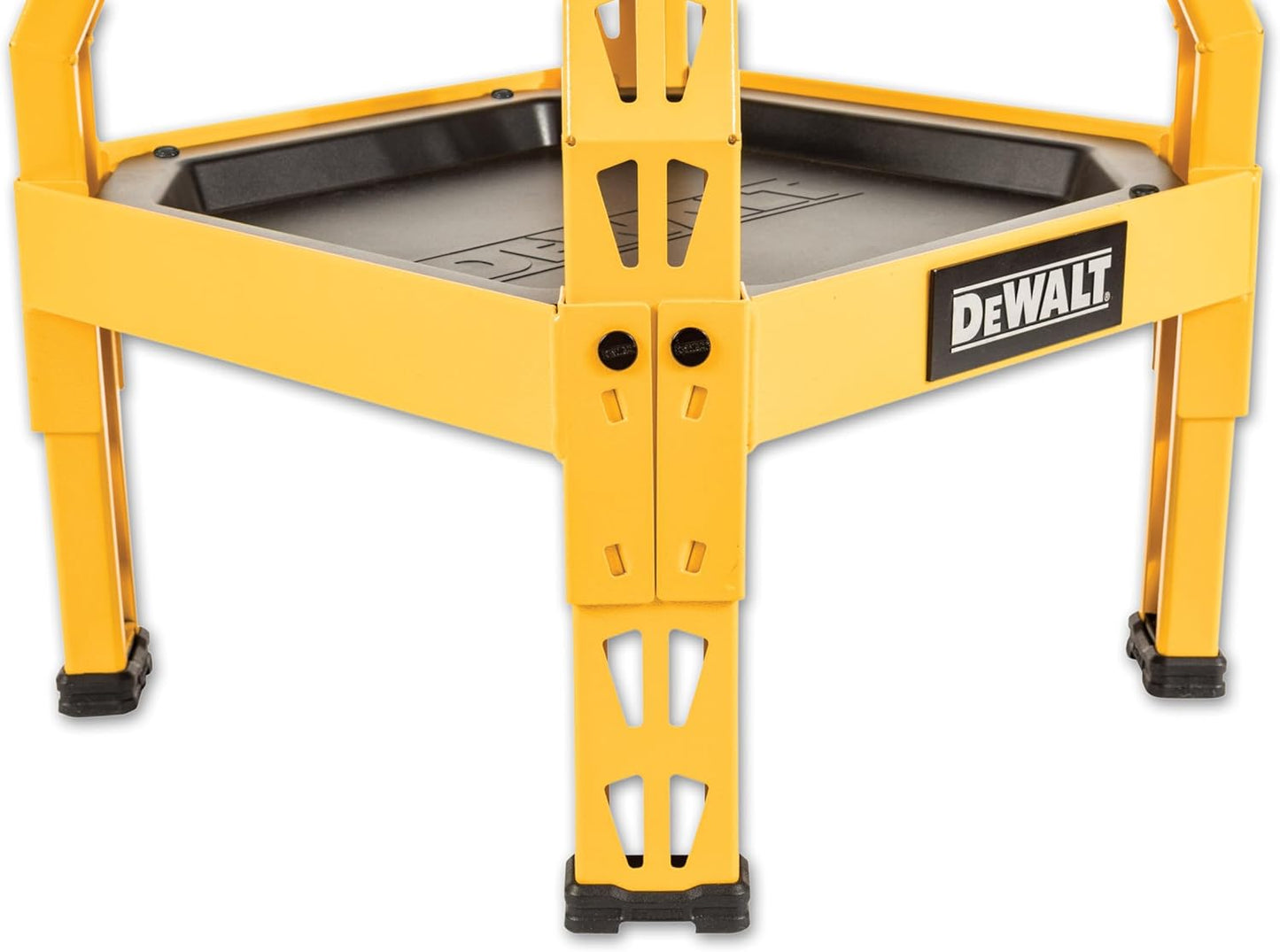 DEWALT Heavy-Duty Metal Stool for Garage and Shop, 360 Swivel Seat, Storage Tray, Padded Rip-Resistant Seat, Steel Frame, Industrial Powder Coating