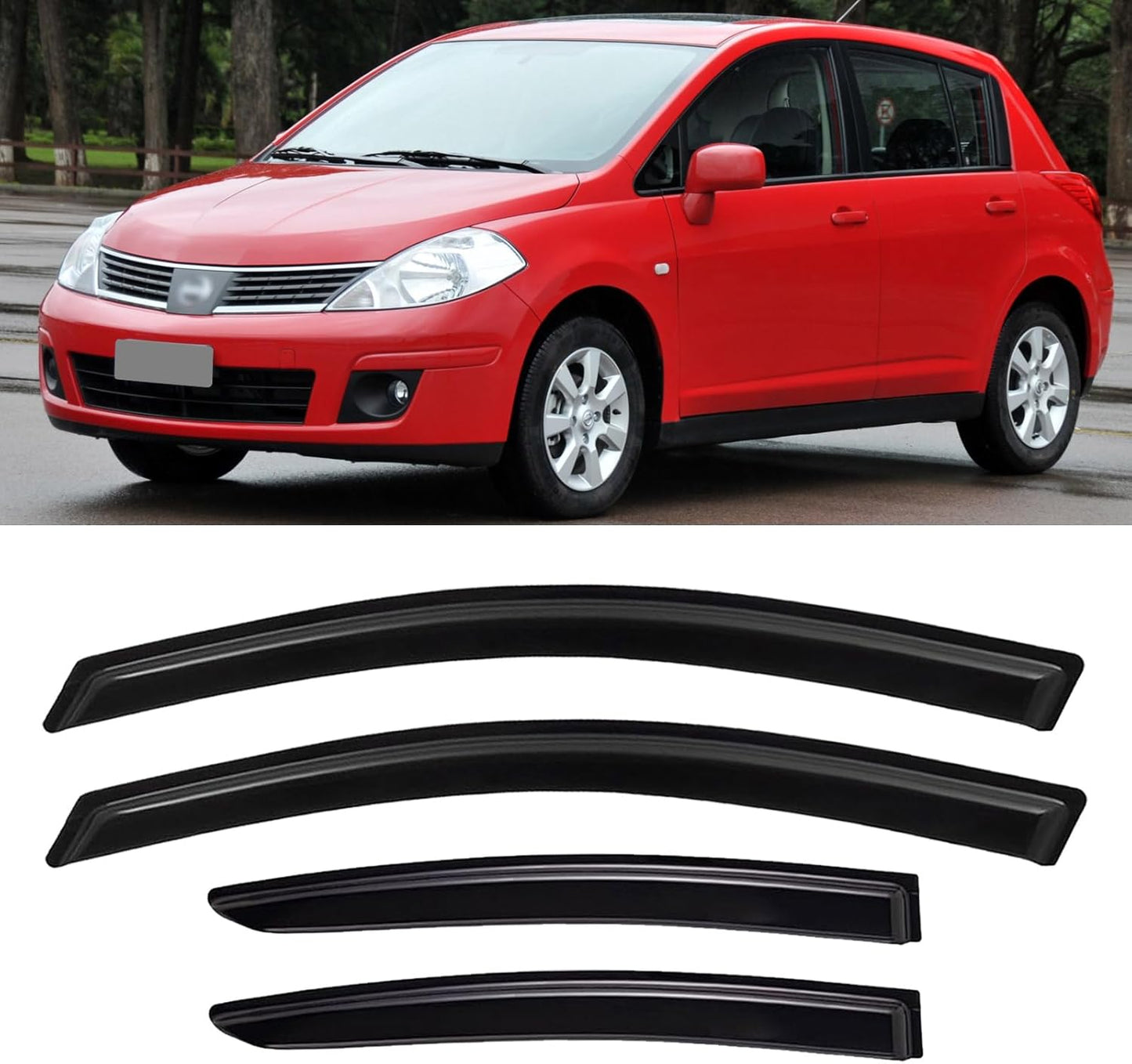 Window Visors Rain Guards Shield for 2007-2012 Nissan Versa Hatchback, Out-Channel Window Vent Wind Deflectors Visors Shades for 07-11 Nissan Versa Sedan
