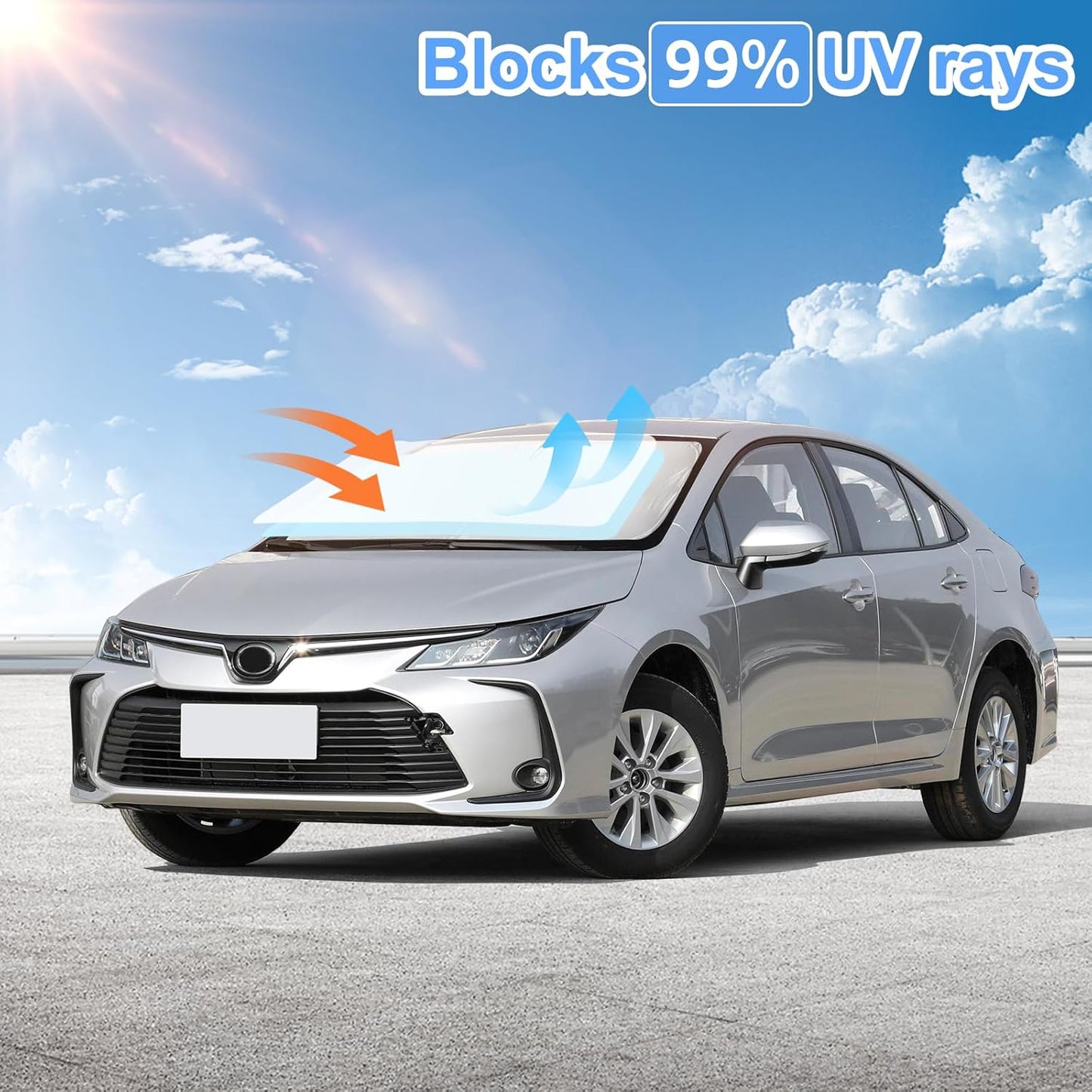 for Toyota Corolla Sun Shade Sunshade Windshield Cover - 4 Layers Front Window Shade for Corolla 2020-2024 2025 Custom Fit Sun Visor - 240T Retractable Shade Blocks UV Rays Car Accessories