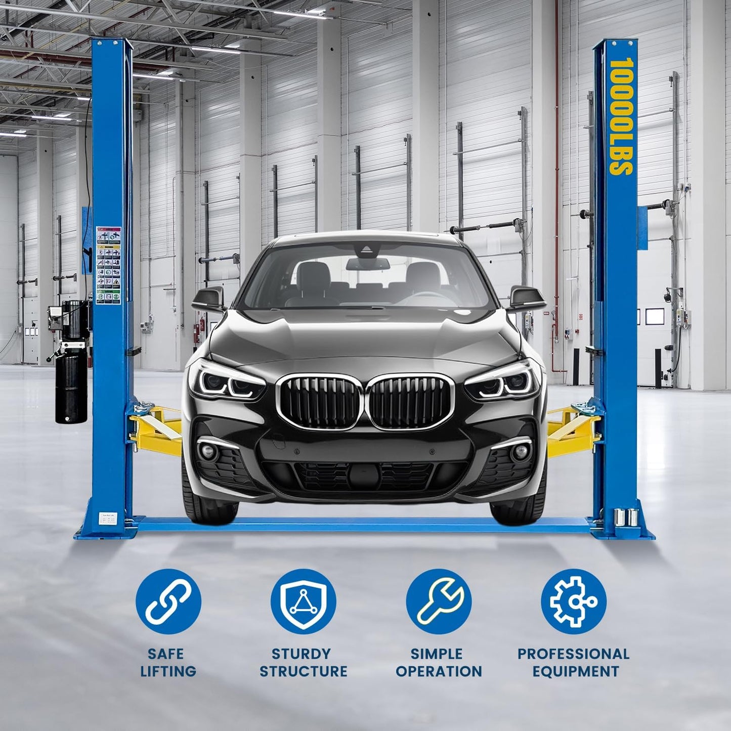 110V Two Post Car Lift 10,000 LBS Heavy Duty Floor Plate 2 Posts Auto Hoist Truck Lift for Garage w/ 36 Months Parts Replacement