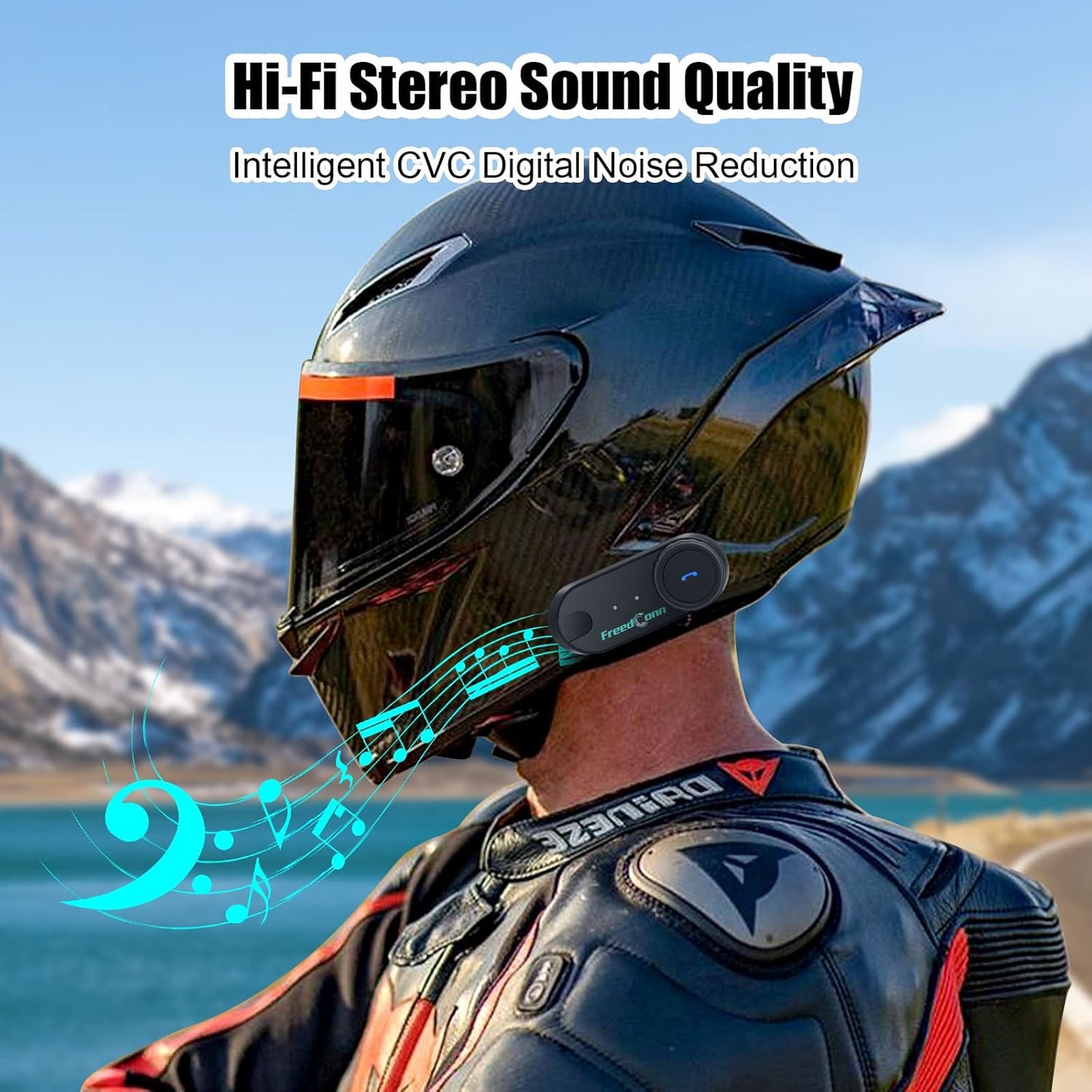 FreedConn TCOM VB Motorcycle Helmet Bluetooth Headset, Motorcycle Communication Systems with CVC Noise Cancellation, Stereo Music, 3 Riders 0.5mi/800m intercom, 12Hrs Intercom, IP65, 2 Pack