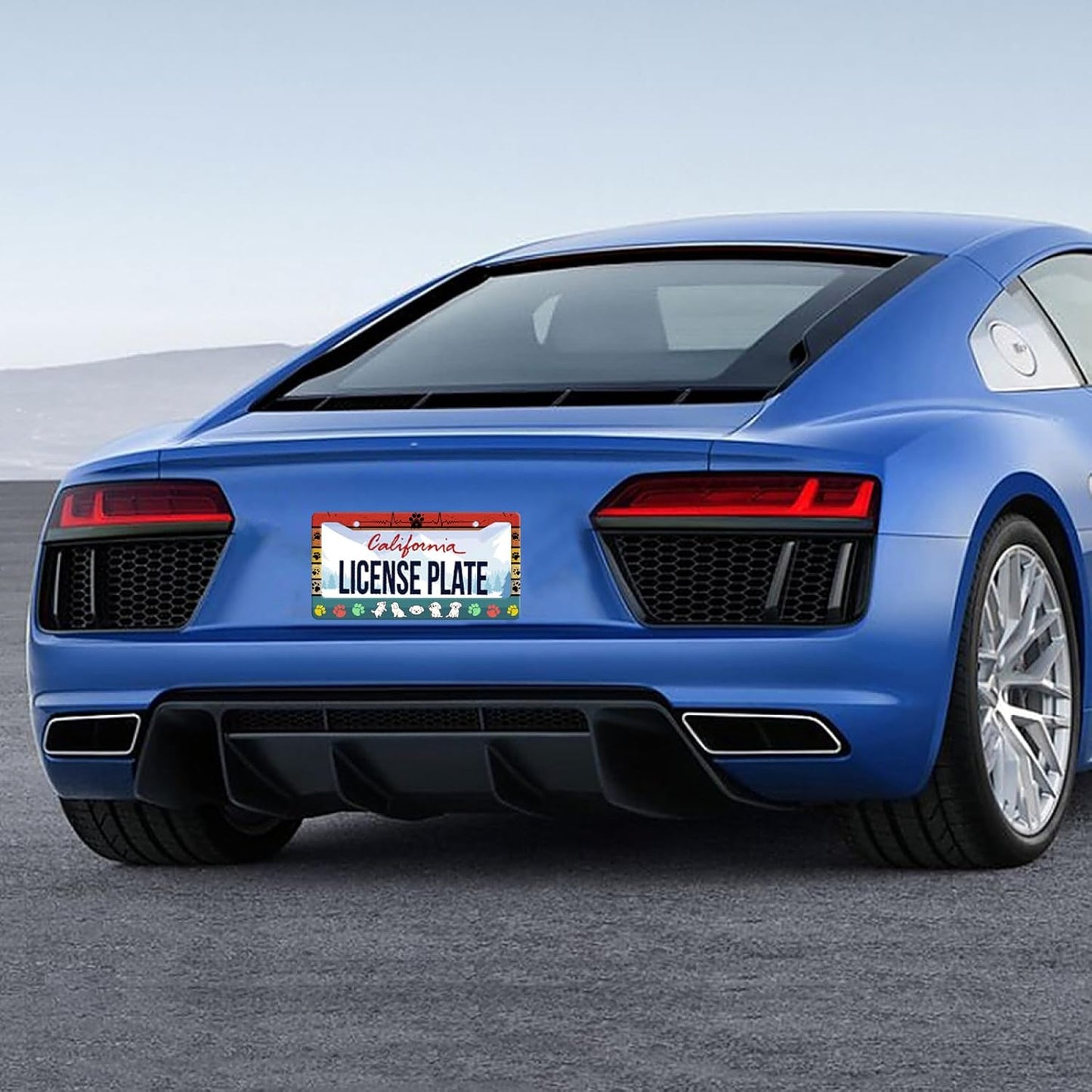 Dog License Plate Frame Cute Dog Paws License Plate Stainless Steel Animal Funny License Plate Holder Personalized Dog Car Accessory Decoration 12.3" x 6.3"for Men Women