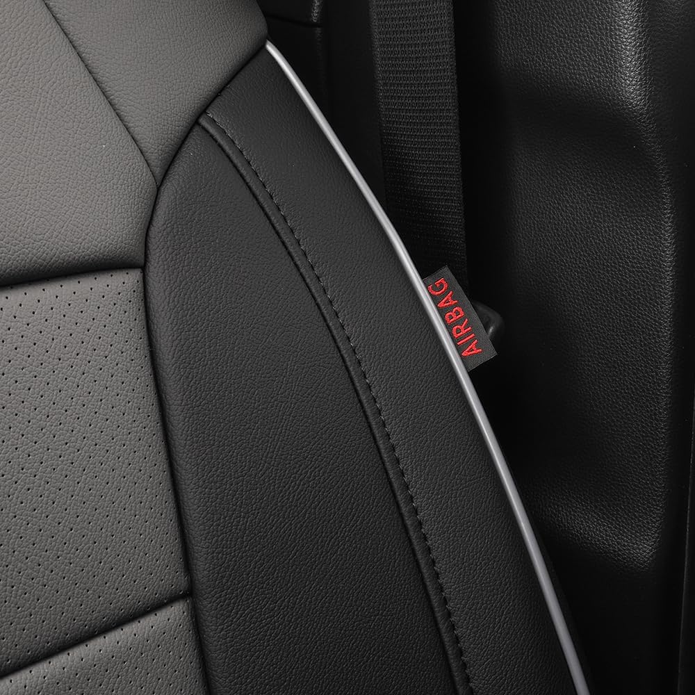 EKR Tacoma Front Car Seat Covers for Toyota Tacoma 2012 2013 2014 2015 (Regular Seats) Custom Leather Truck Seat Cover - Front Row Only, Leather (Black/Gray)