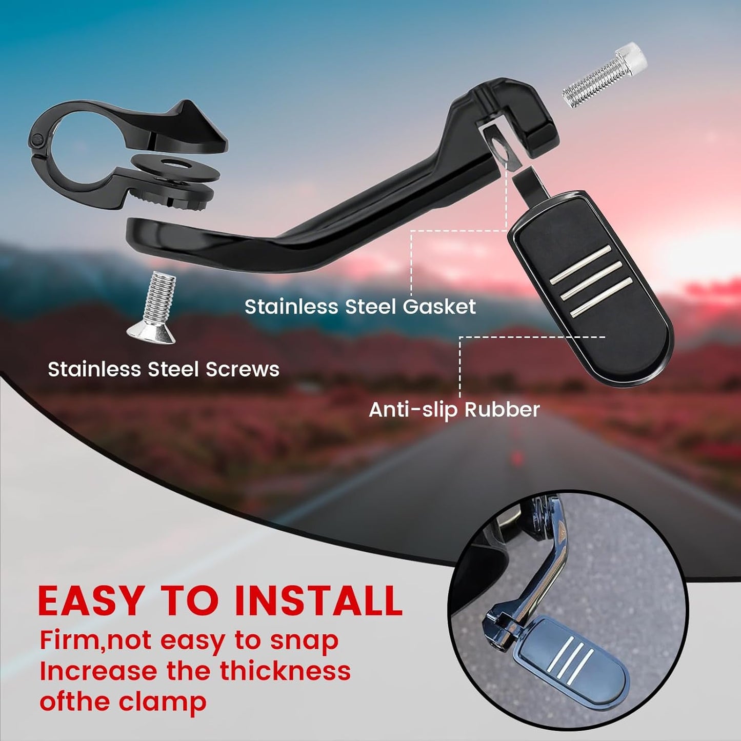 1.25" Highway Footpegs, Motorcycle Adjustable Footrest for Harley Davidson Touring Road King Road Glide Street Glide Electra Glide Dyna Sportster Softail 1 1/4" Engine Guard, Black