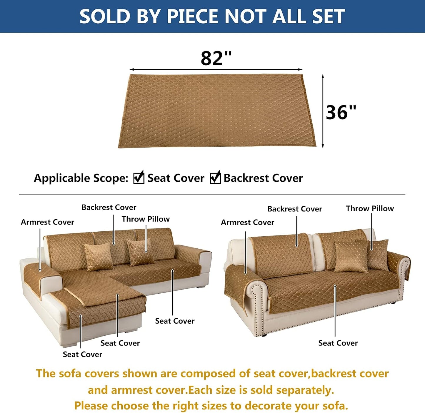 Eismodra Couch Cover,Sectional Couch Covers,Sofa Covers for 3 Cushion Couch,Anti-Slip Sofa Slipcovers for Dogs Cats Kids Loveseat Recliner L Shaped Armrest Backrest,Coffee 36''x82''(Only 1 Piece)