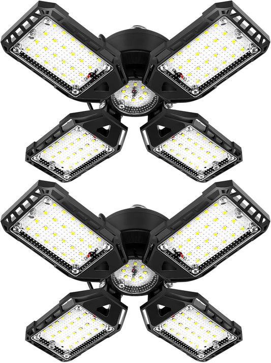 LED Garage Lights Bulb 2 Pack - 120W, 12000LM 6500K Led Shop Light with 4+1 Deformable Panels, Basement Barn Light, E26/E27 for Warehouse, Shop