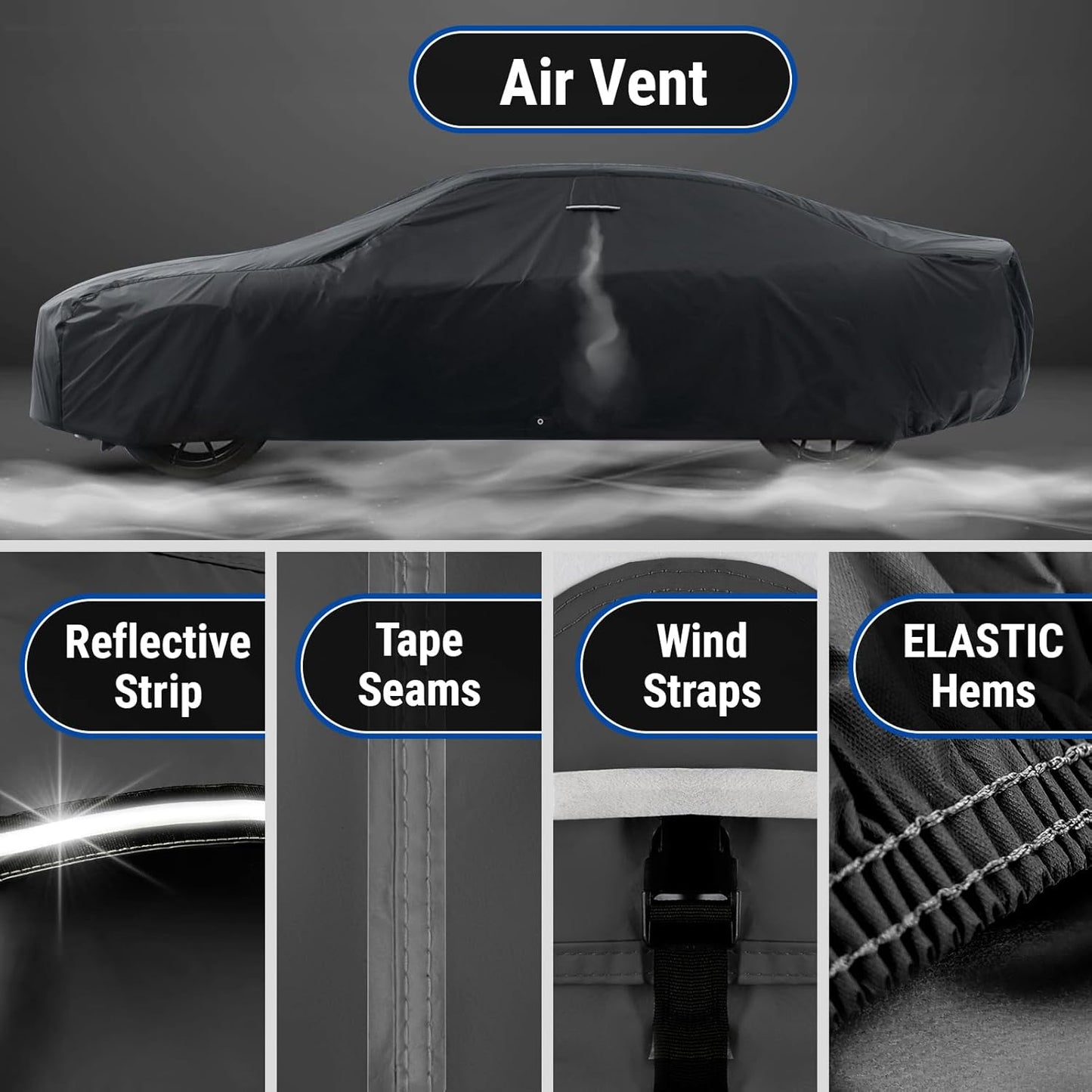 iCarCover Custom Car Cover for Chevy Aveo Hatchback (2004-2018) Waterproof All Weather Rain Snow UV Sun Protector Full Exterior Indoor Outdoor Car Cover (Stripe - Black/Gray)