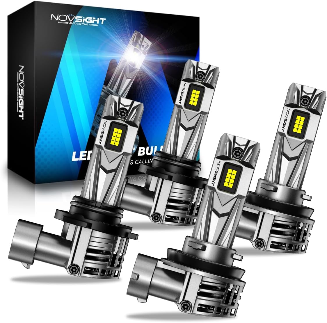 NOVSIGHT H11 9005 Fog Light Bulbs - 80000LM 6500K Cool White, 1:1 Design Easy Installation, Non-Polarity Plug-and-Play, Pack of 4