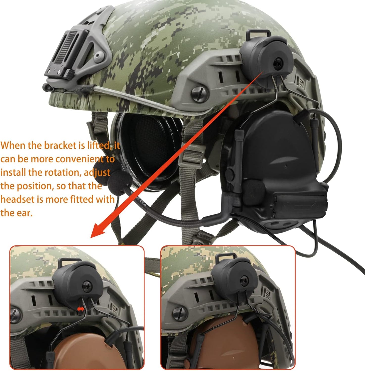 COMTA 2 Helmet-Type Tactical Headset with U94 PTT 2pin，Noise Canceling Headphones，for Airsoft Hunting Shooting