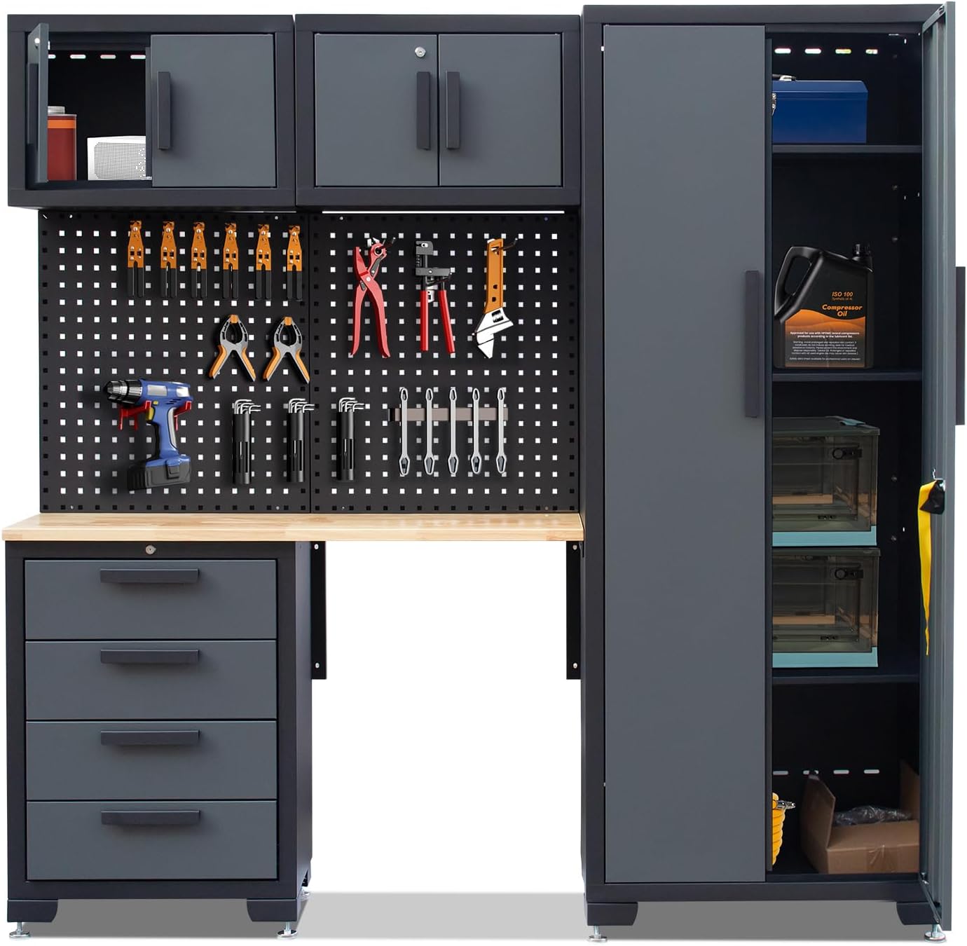 Garage Storage Cabinet System Workshop Set 5Pcs Garage Cabinets and Storage System for Tool Organization