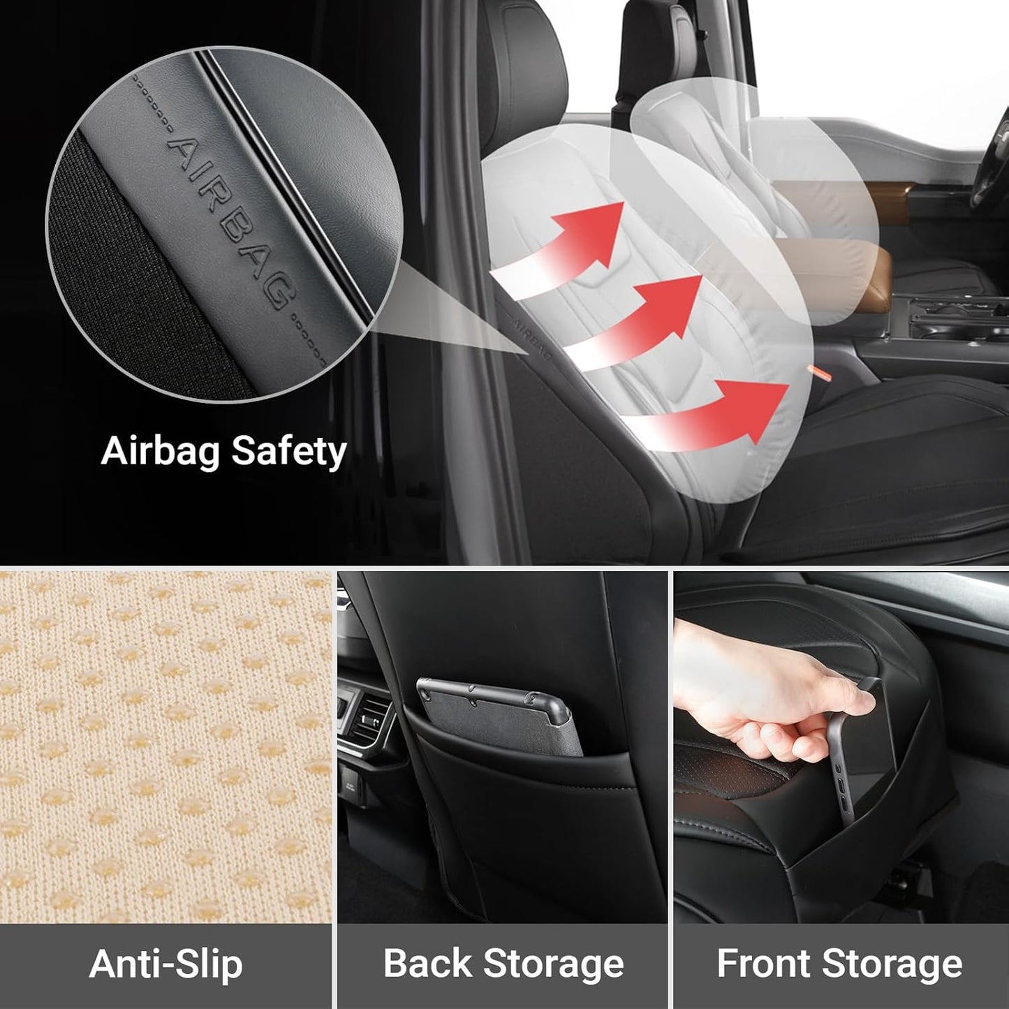 Coverland Custom Car Seat Covers Compatible with 2007-2013 Tundra Regular Cab, CrewMax - Premium Leather Non-Slip Memory Foam Waterproof Protector Front Seat-Black [See Size Chart-Size A36]