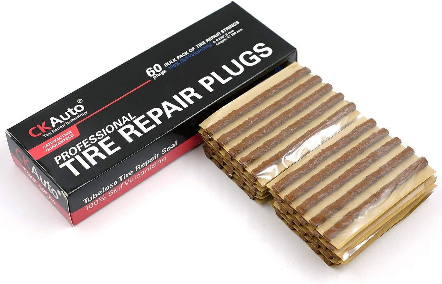 CKAuto 60pcs 4" Brown Tire Repair Strings, Automotive Tool Tire Repair Plugs for Tubeless Off-Road Tires Car, Bike, ATV, UTV, Wheelbarrow, Mower