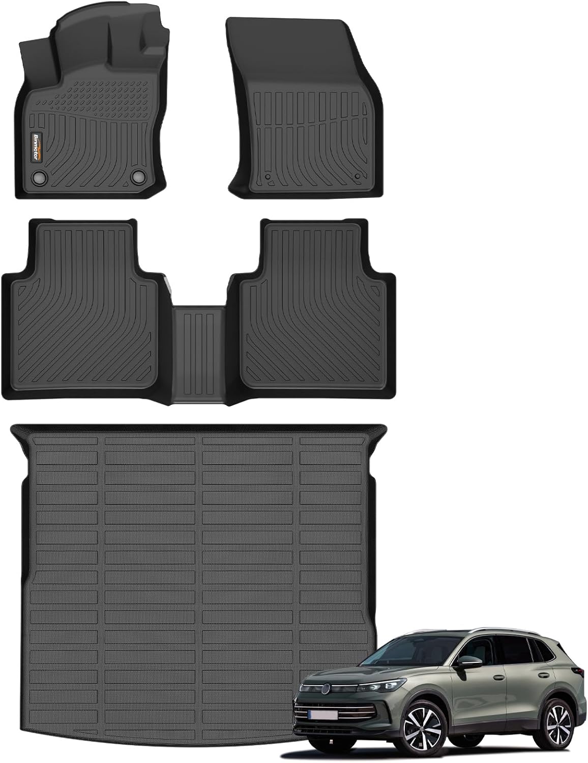 Binmotor-All Weather Car Floor Mats & Cargo Liner Set for Volkswagen Tiguan 2018-2024, 5 Passenger，1st & 2nd Row & Rear Cargo Mat TPE Rubber Liners for VW Tiguan Accessories